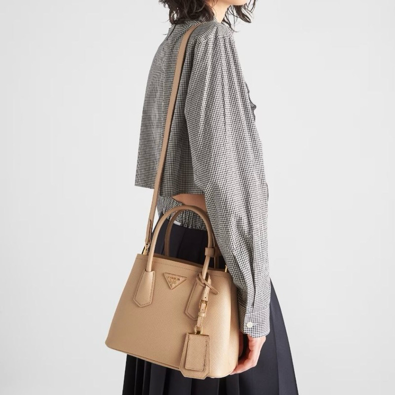 PRADA Double Mini / Small Saffiano Leather Handbag / Top Handle Crossbody Bag