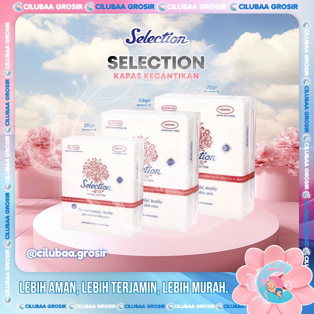 Kapas SELECTION Facial Cotton Kapas Kotak 75gr 50gr 35gr || Kapas Wajah Selection Kecantikan