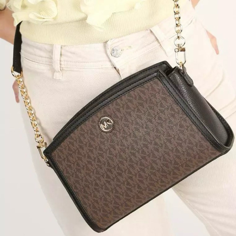 Original Michael Kors MK Chantal Monogram Large Crossbody Bag in Grained Leather