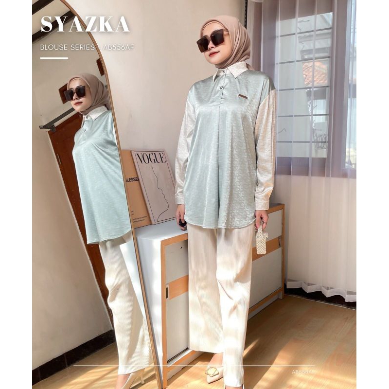 Flovia Blouse Syazka Series AB556AF Ld 110cm Bahan Armani Silk Premium