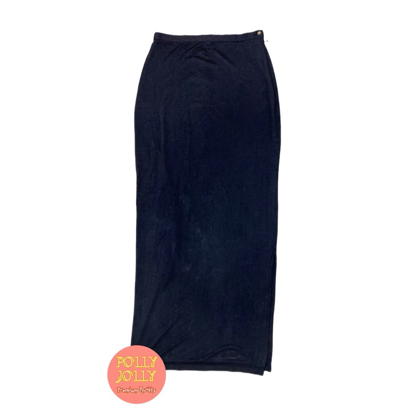 LOGO - Rok Maxi Lurus Licin Warna Hitam (Preloved)