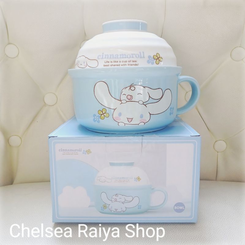 Mangkuk Keramik dan Tutup Sanrio Cinnamoroll Milk Mocha 2pcs Cinamorol Cinamoroll Cinnamonroll Kawai