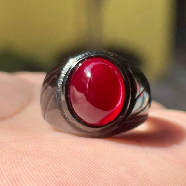 Cincin Batu Akik Asli Red Baron Natural Ring Titanium Hitam