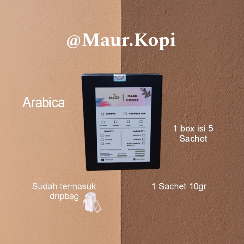 

Maur Kopi Drip Arabica Box Isi 5 Sachet