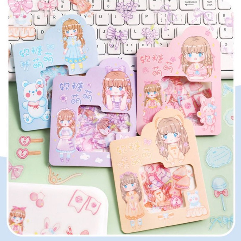 

SUPER TT45 pcs Stiker Cute Girl dan Bear Dekorasi Kilatstiker aestheticstiker bag jurnal banyak motif