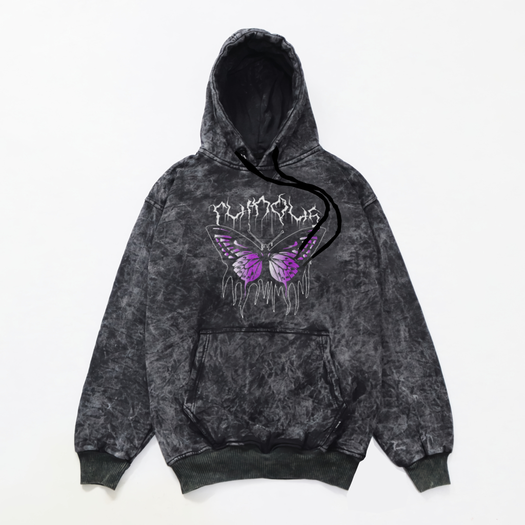 Jaket Hoodie Pria Washed BUTTERFLY Bear Fantasy Sandwash Tie Dye Oversize Katun Tebal Washing Premiu