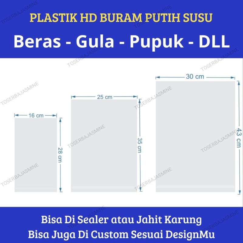 PLASTIK POLOS HD ORI KEMASAN BERAS , GULA , PUPUK  DLL 1KG/3KG/5KG (ISI 100 LEMBAR)