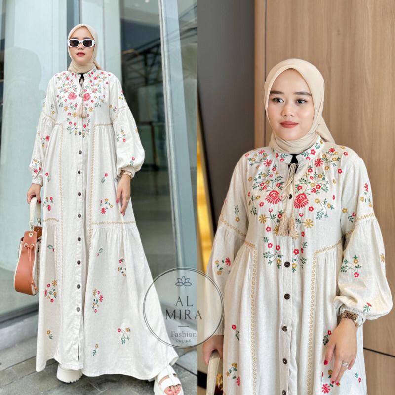 Vellamore dress | dress full bordir linen viscose import premium | dress original | gamis linen bord