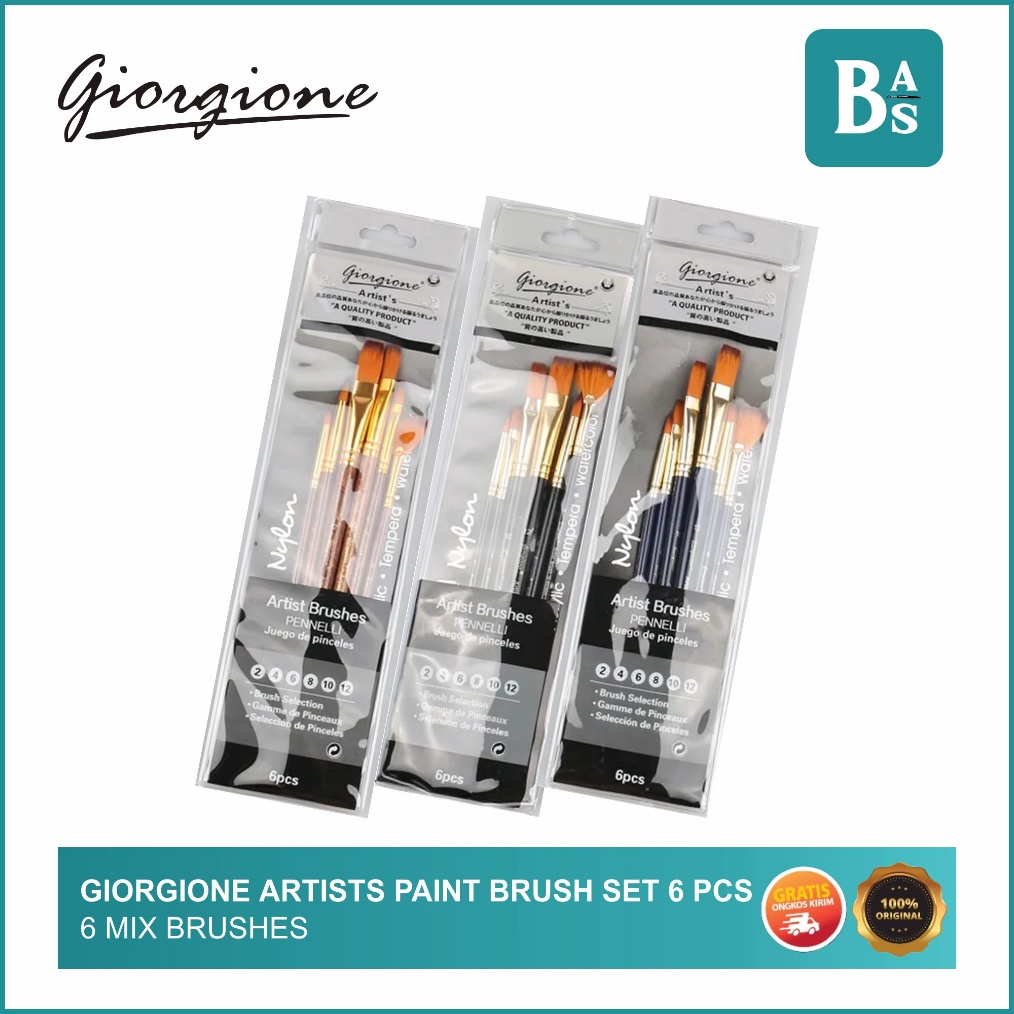 

Giorgione Artists Paint Brushes Kuas Lukis Set 6 Mix o N8S7