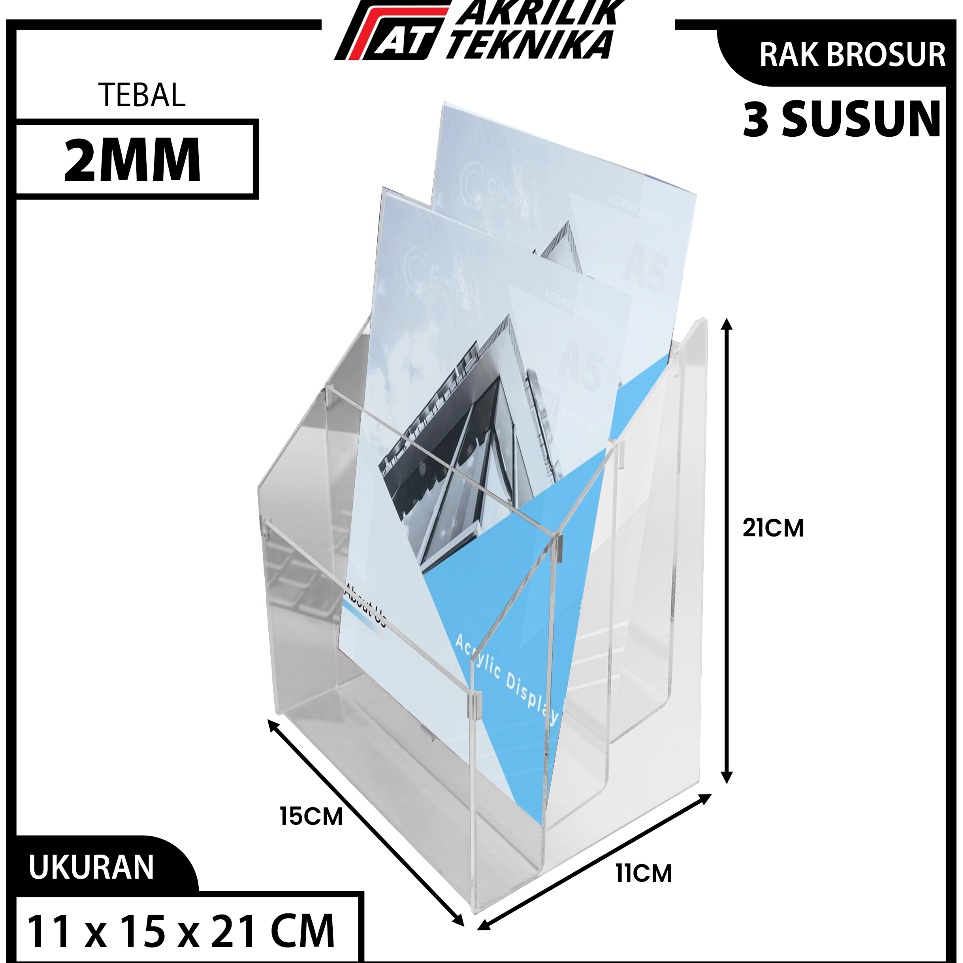 

KODE F87B Rak Brosur Akrilik Display Menu Ukuran A5 3 Susun