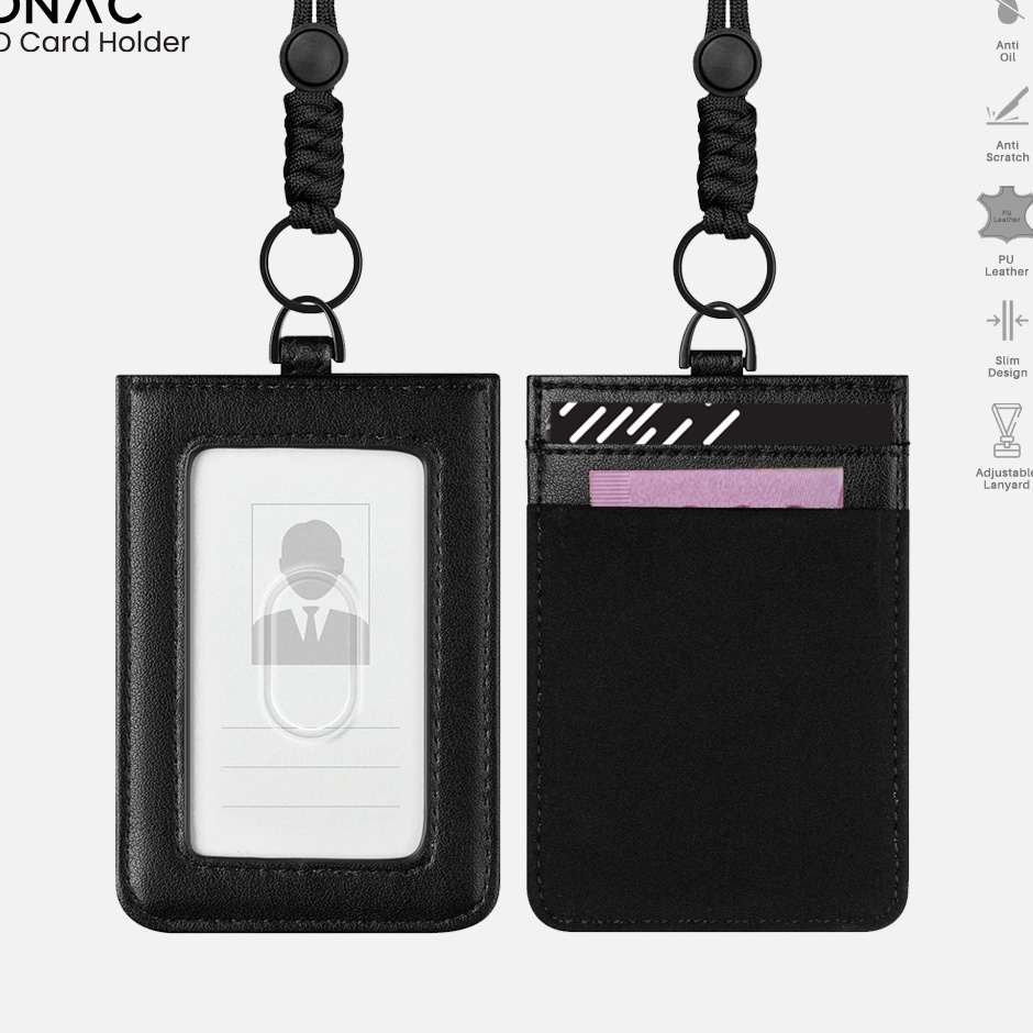 

DNAC ID Card Holder with Lanyard Money Pocket Black q PK4
