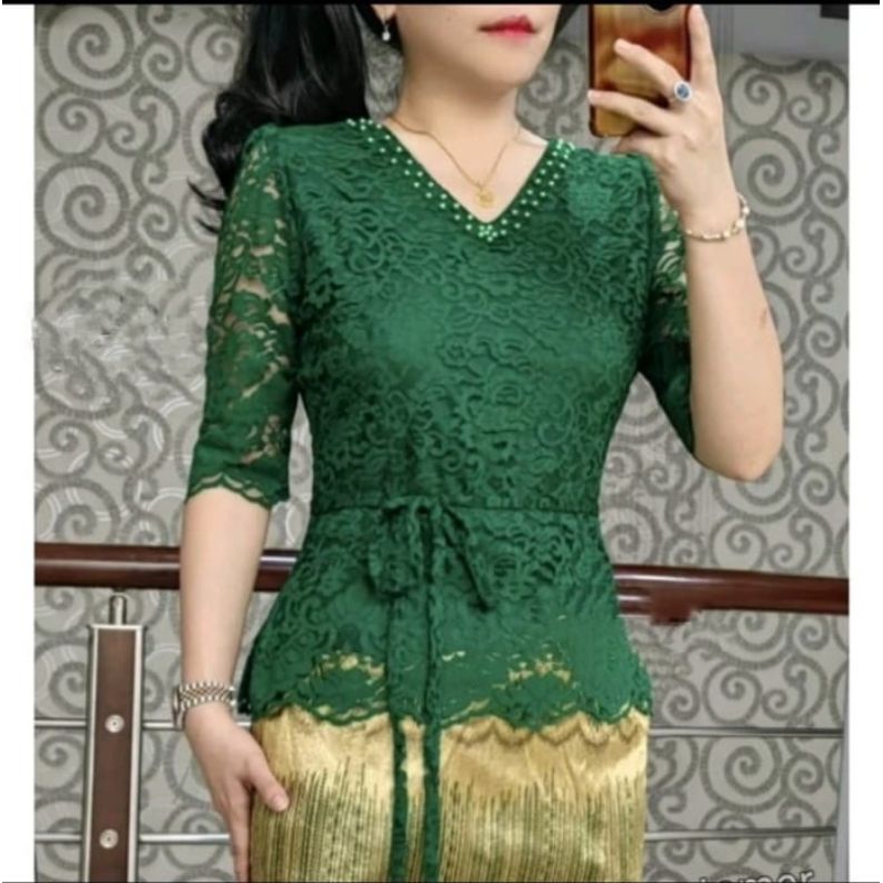 SLD Blouse Brokat/ Atasan Renda / Blus Brukat leher V/ Kebaya Pesta Batak