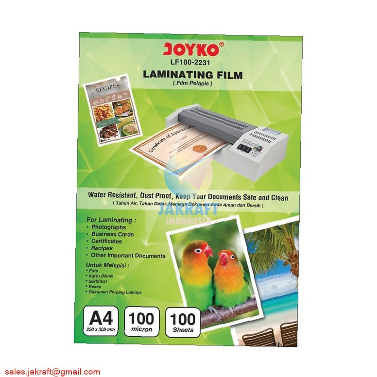 

1 Pcs Plastik Laminating Glossy A4 JOYKO LF12231 Tebal Film 1 Micron 22 x 31 Cm Kuat Murah Mengkilap r Y2U3