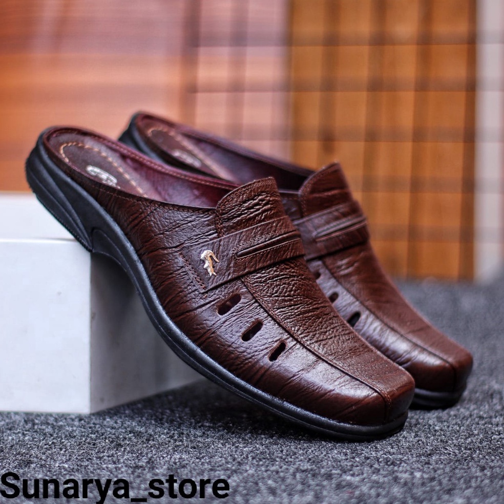 KODE Y79B SL3 Sepatu Sandal Pria Kulit Sapi asli 1 Sandal Slop Bustong Corak Khas Kulit Sendal Motif