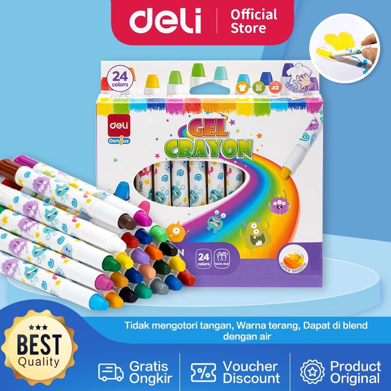 

Deli Gel Crayon Krayon 12 24 Warna Tidak Mengotori Tangan Bersertifikat Aman EC211 y L7P8