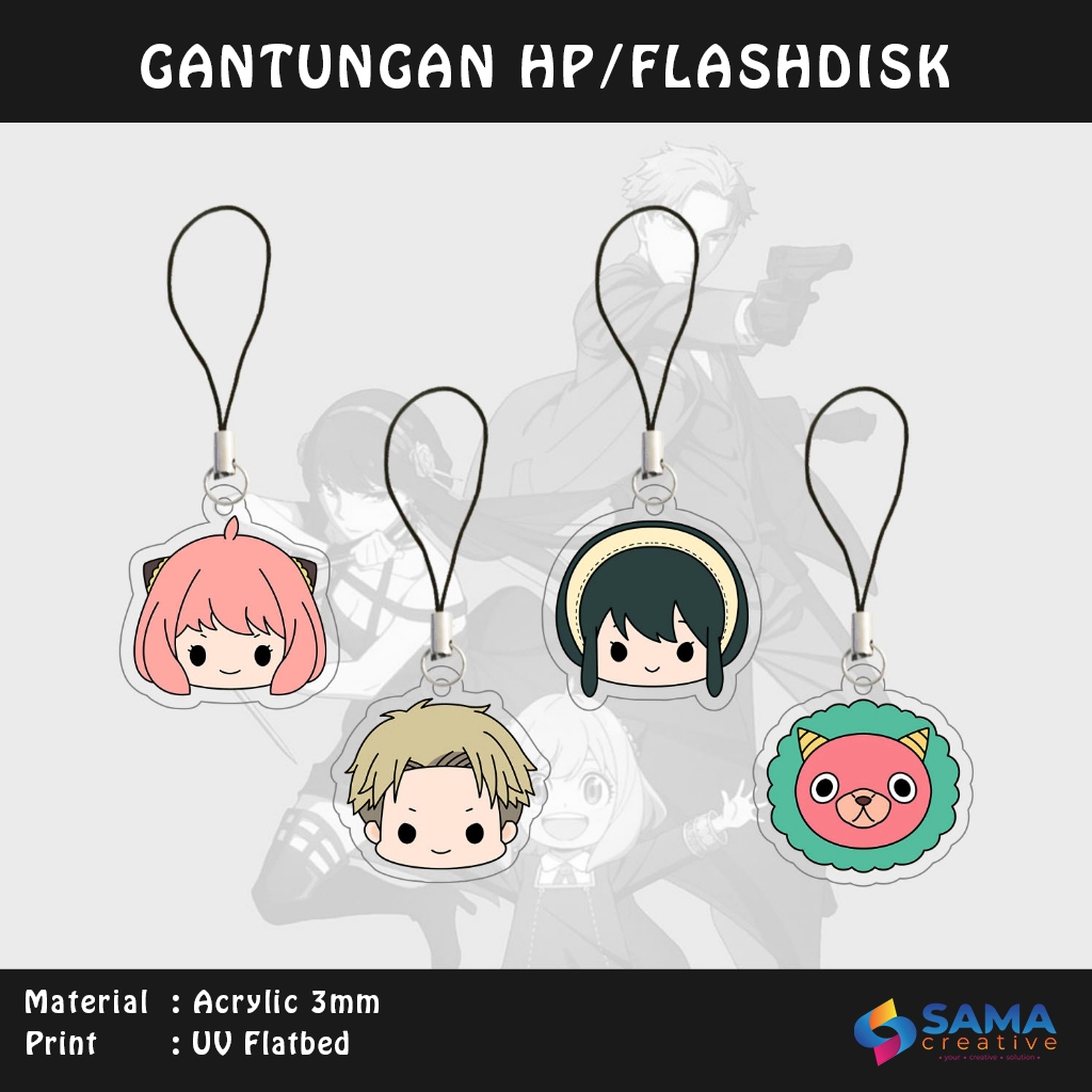 Spy x Family - Gantungan HP / Flashdisk Akrilik 3mm - Hiasan Aksesoris Tali Handphone USB Anime Spy 