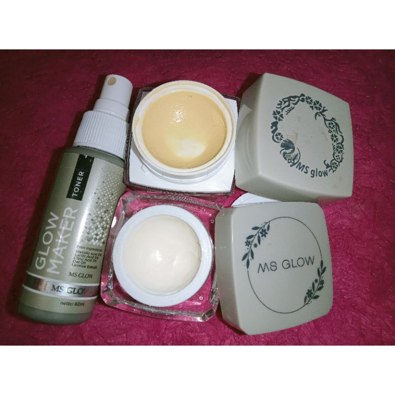 preloved whitening day MS GLOW, whitening night cream MS GLOW, toner MS Glow