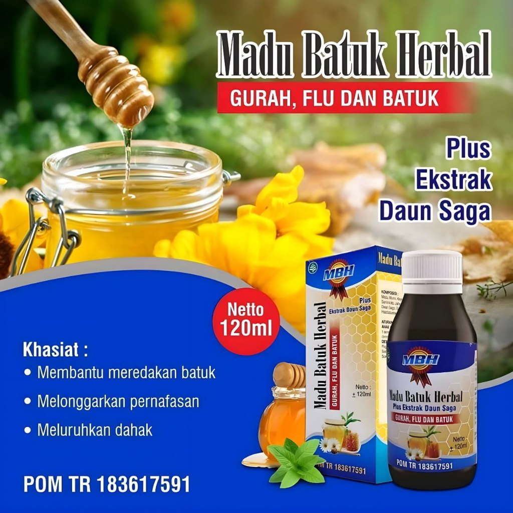 

MBH Madu Herbal Gurah Flu Dan Batuk Plus Daun Saga 120ml - Madu - pusatherbal_02