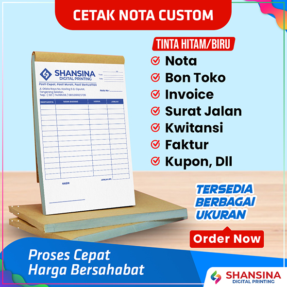 

Cetak Nota / Kwitansi Custom / Nota NCR / Nota 2 Ply / Nota 3 Ply / Print Nota 2 WARNA