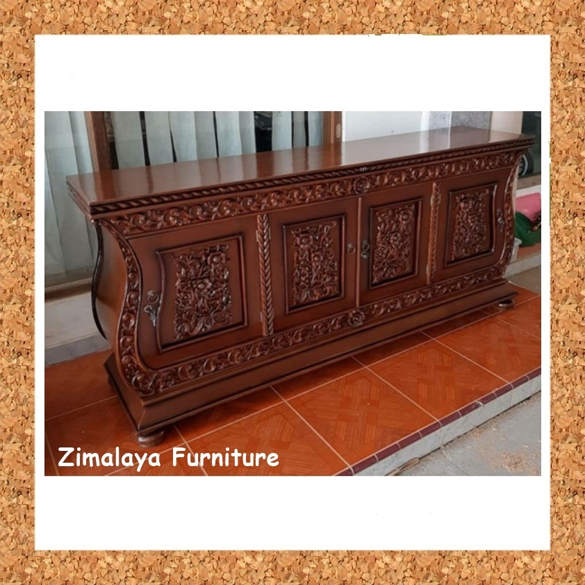 Bufet Ukir Jati, Bufet Antik, Bufet Kayu Jati, Bufet Ukiran Jati, Bufet Kayu Ruang Tamu, Bufet Biola