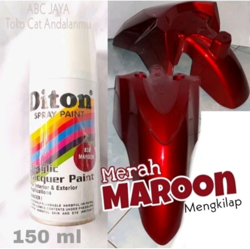 Cat Semprot Pylok Diton Maroon 838 Maron Merah Gelap Merah Hati Red Mengkilap Solid 150ml