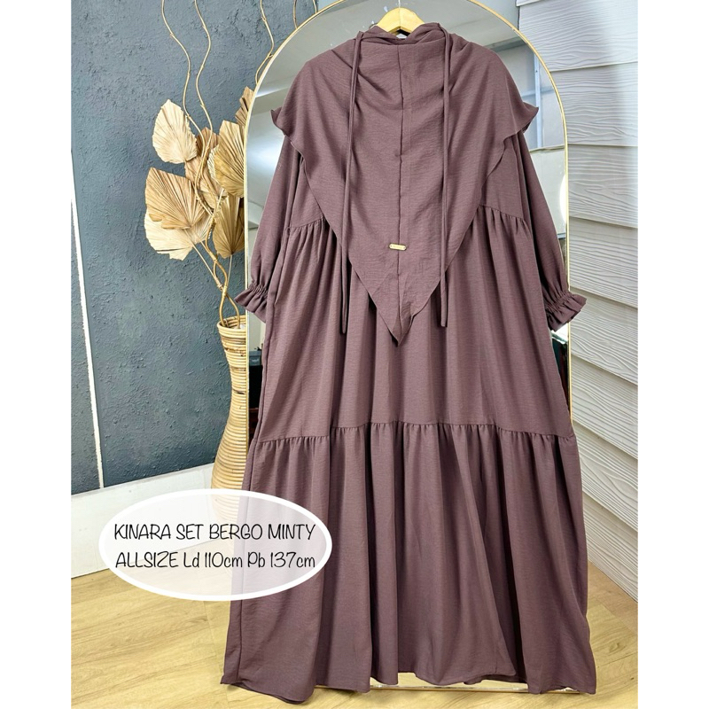Kinara Set Bergo Gamis Syar’i Jumbo XXXL Setelan gamis dan hijab Jumbo Setelan gamis criinkle dan ji