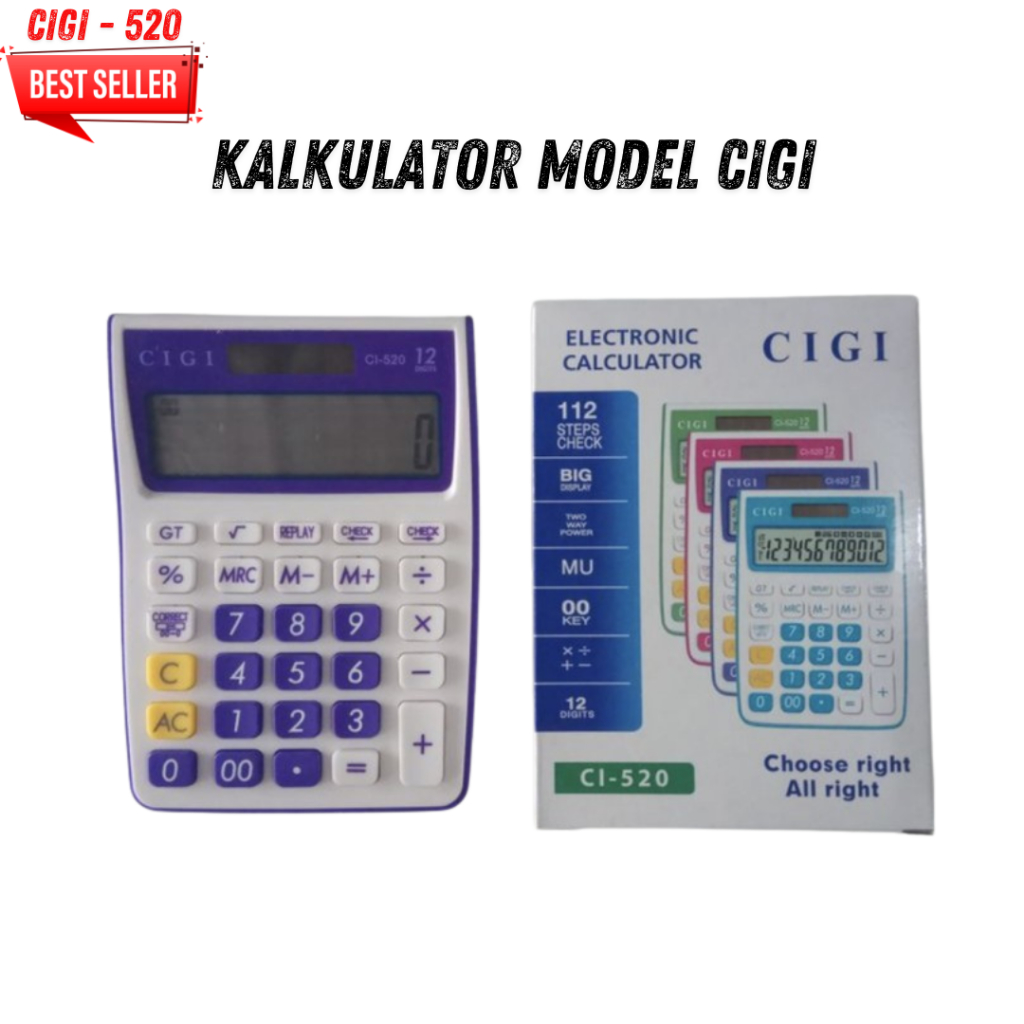 

Calculator cigi 520 / Kalkulator / Dual power / Kalkulator hitung / Cod