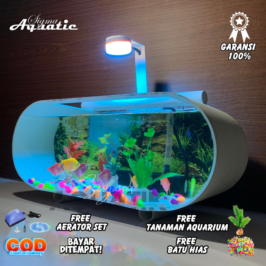 Aquarium Minimalis Akrilik Ikan Cupang full set free mesin aerator air mancur dan lampu LED aquarium