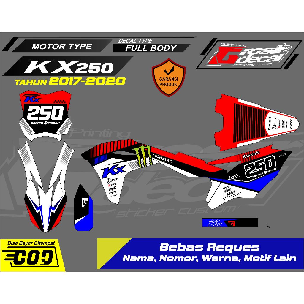 Sticker Stiker Kawasaki KX 250 2017 Supermoto Full Body Free Custom