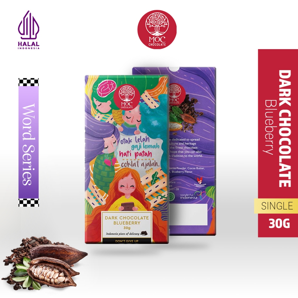 

MOC CHOCOLATE WORD SERIES, DARK CHOCOLATE BLUEBERRY SINGLE 30gr