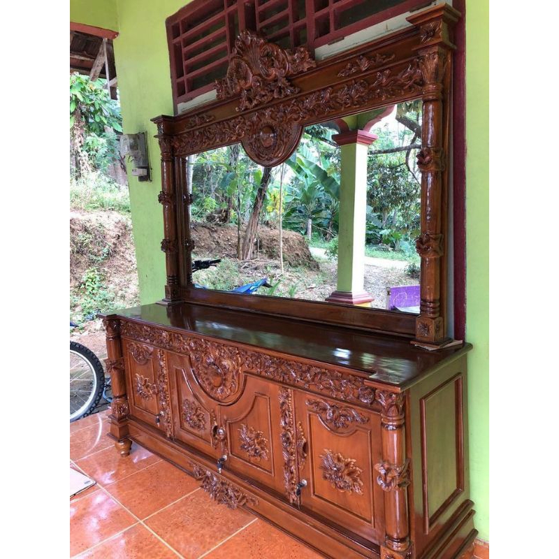 bufet bulan + figura kaca cermin ukuran 200x45x85