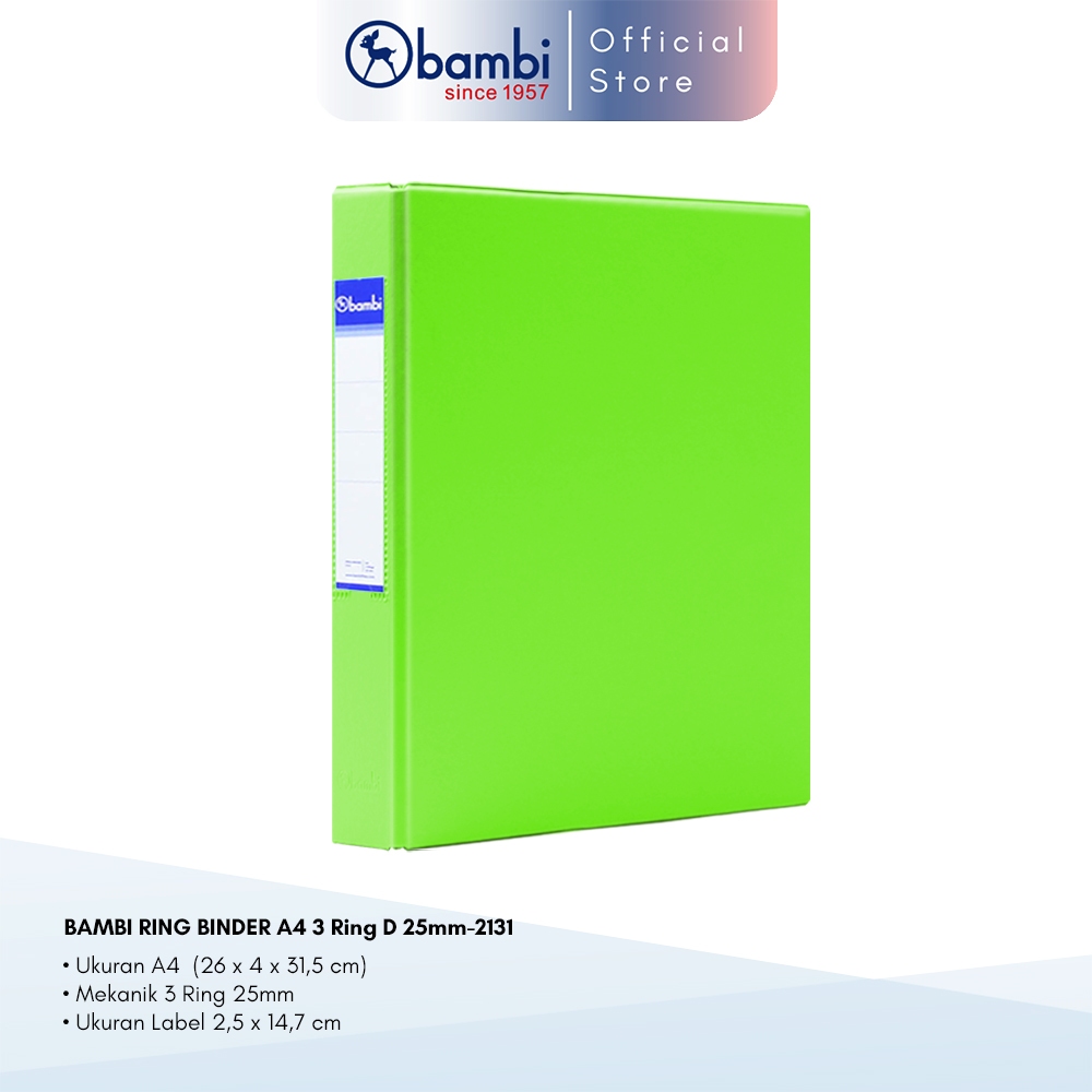 

Bambi Ring Binder A4 3 Ring D-Type Fluoro Green MID SIZE 25 mm