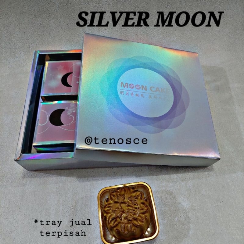 

Kotak Dus Box Mooncake muat 4pcs 125gr mika tray 9cm Hampers Silver Moon Kue Bulan Puding
