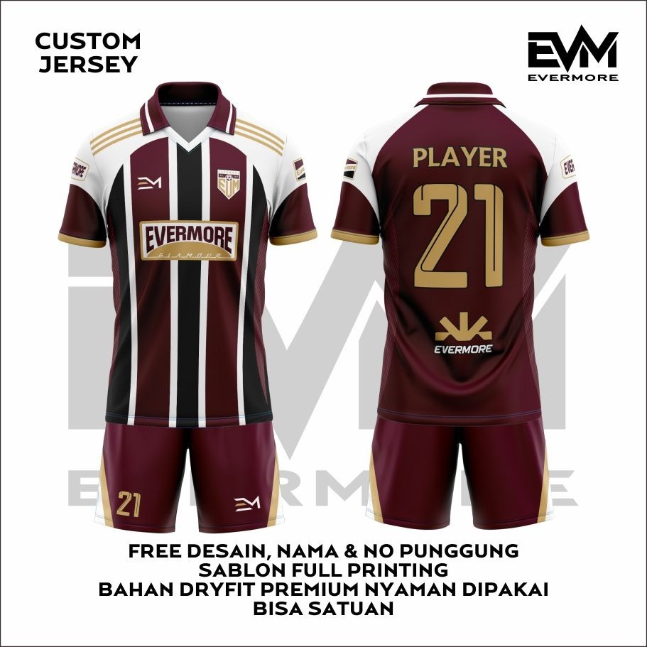 JERSEY FUTSAL/ SEPAK BOLA WHITE MAROON ELEGANCE Bebas Custom Bahan Milano Dryfit Premium Full printi