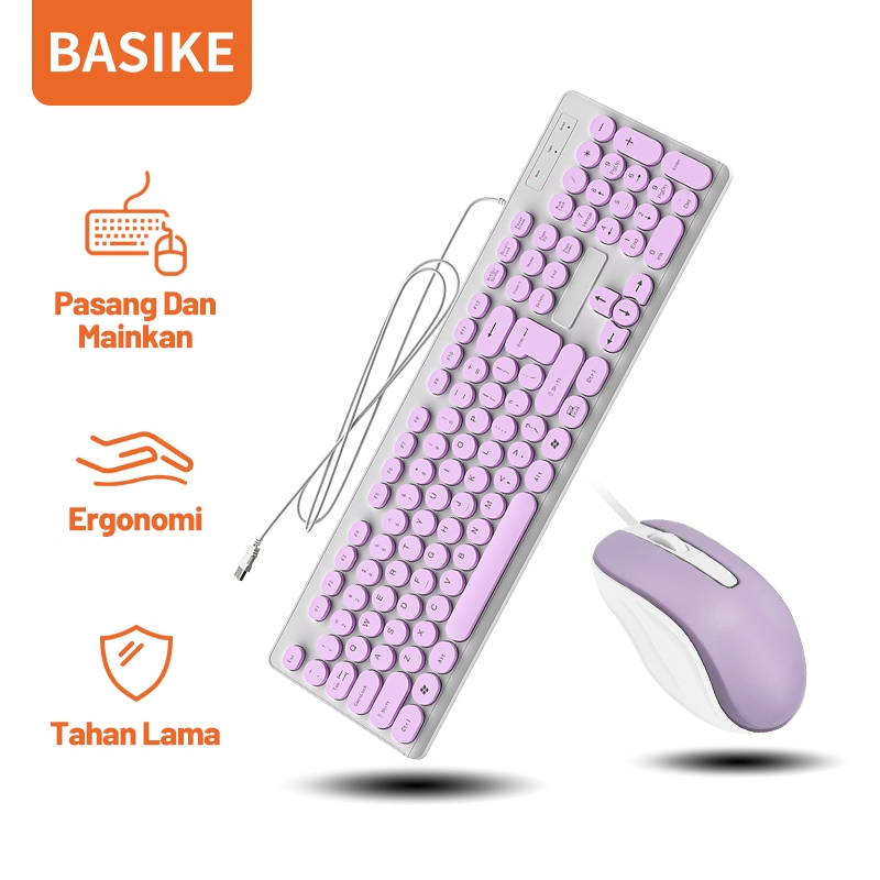 (HOT)BASIKE Keyboard Mouse Kabel Wired Mechanical Gaming Mini Portable PC Laptop Computer Universal