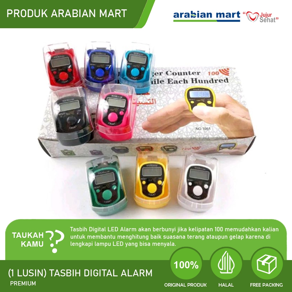 (1 LUSIN) 12 PCS Tasbih Digital Led + Alarm Model Cincin | Finger Counter untuk Dzikir Wirid Souveni
