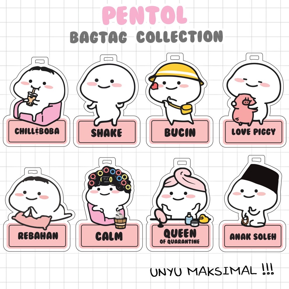 KODE J58O bagtag pentol lucu quby custom nama gantungan tas