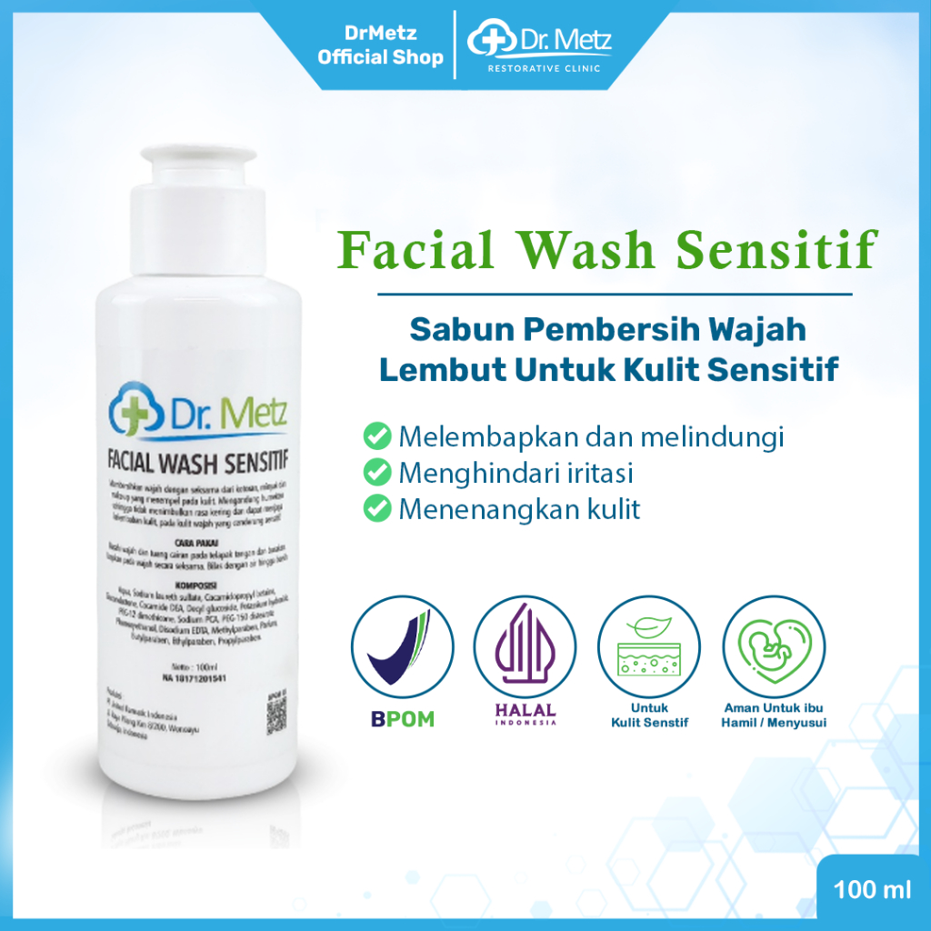 Dr Metz Skincare Facial Wash Untuk Kulit Sensitif 100 ML - Sabun Cuci Muka BPOM DRM
