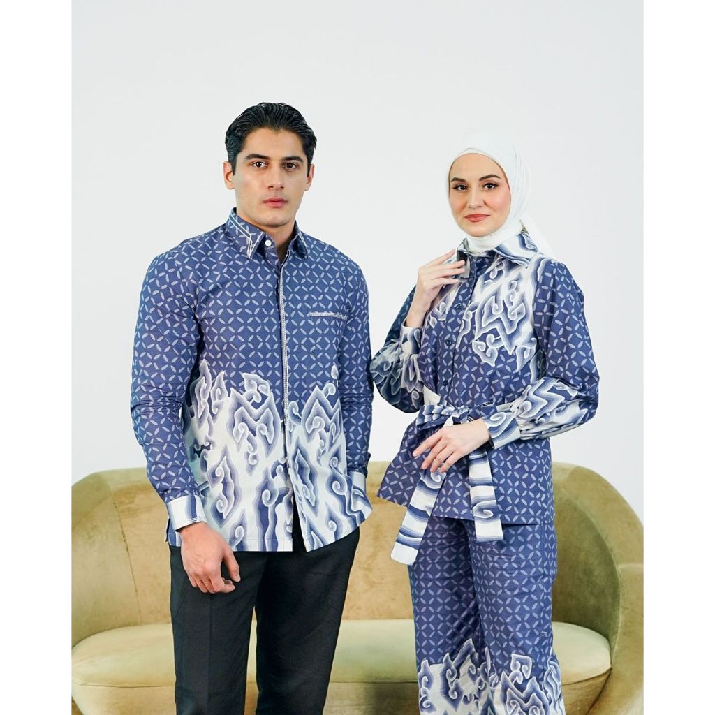 BATIK TRUSMI Set Couple Batik Ekslusif Motif Mega Mendung Tulis Premium Biru Ebony