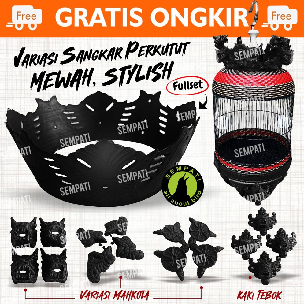 KODE I9O Mahkota Sangkar Kandang Burung Perkutut Motif Barong Fullset Plus Kaki Tebok Sikilan Varias