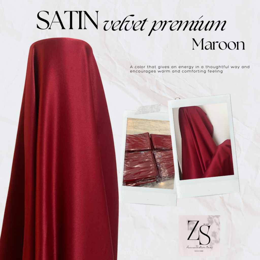 Bahan Kain Satin Velvet Premium Warna Merah Maroon Marun