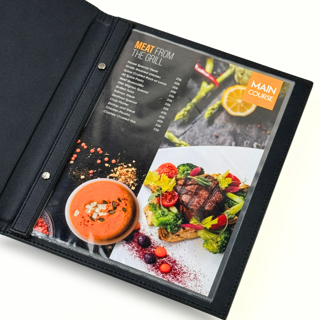 

Promo Buku Menu Kulit Prazo ukuran A4 model Jepit Baut - Cafe Restoran Hotel