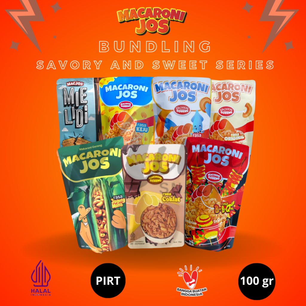 

Macaroni Jos | Makaroni & Mie Lidi Paket Bundling Isi 7 (Savory & Sweet Series)