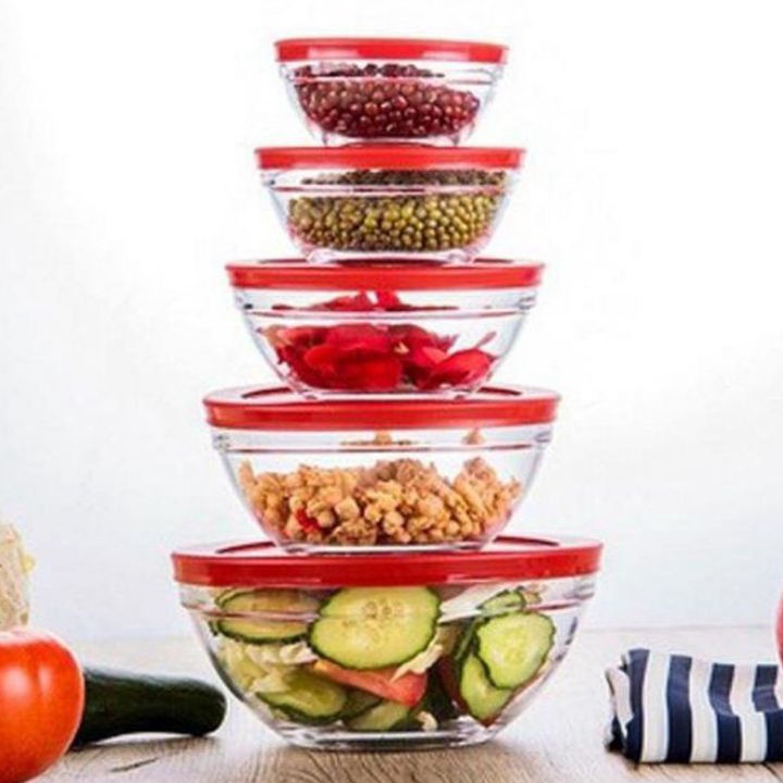 Premium Mangkok Set Kaca Bulat Maxim Isi 5 Pcs Plus Tutup