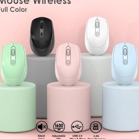 Gila MOUSE WIRELESS DF DATAFAST WARNA PASTEL  MOUSE SILENT CLICK PASTEL COLOUR DF WIRELESS ADA TOMBO