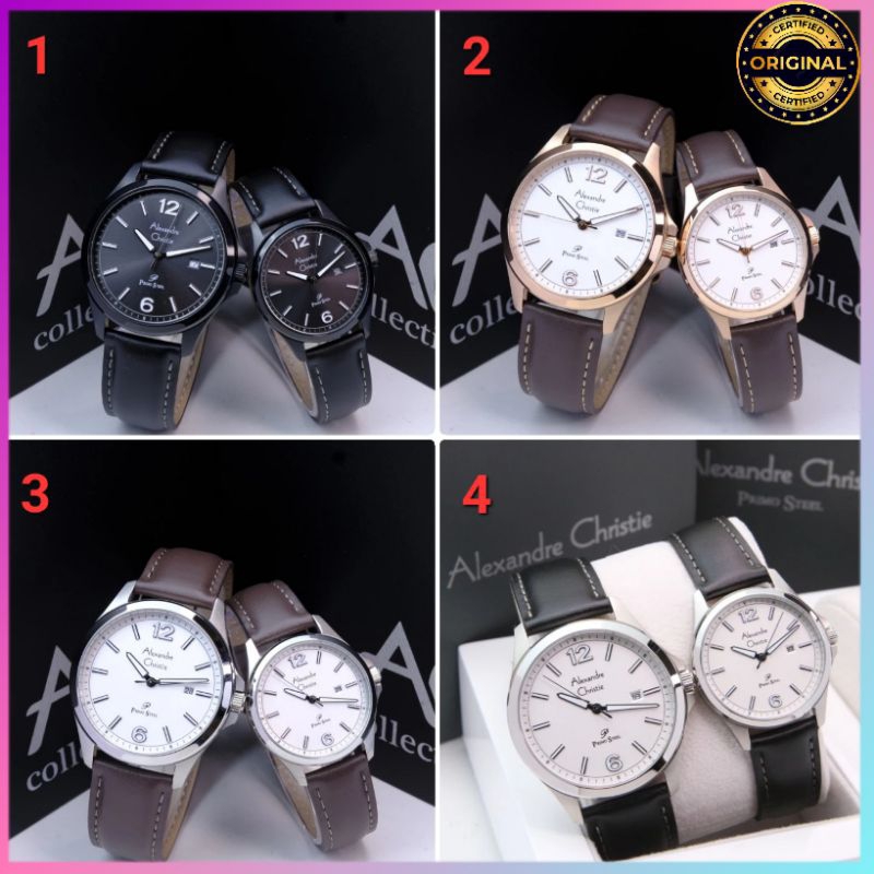 ✓ORIGINAL GARANSI RESMI 1 TAHUN JAM TANGAN COUPLE ALEXANDRE CHRISTIE ANALOG KULIT STRAP ARLOJI WATCH