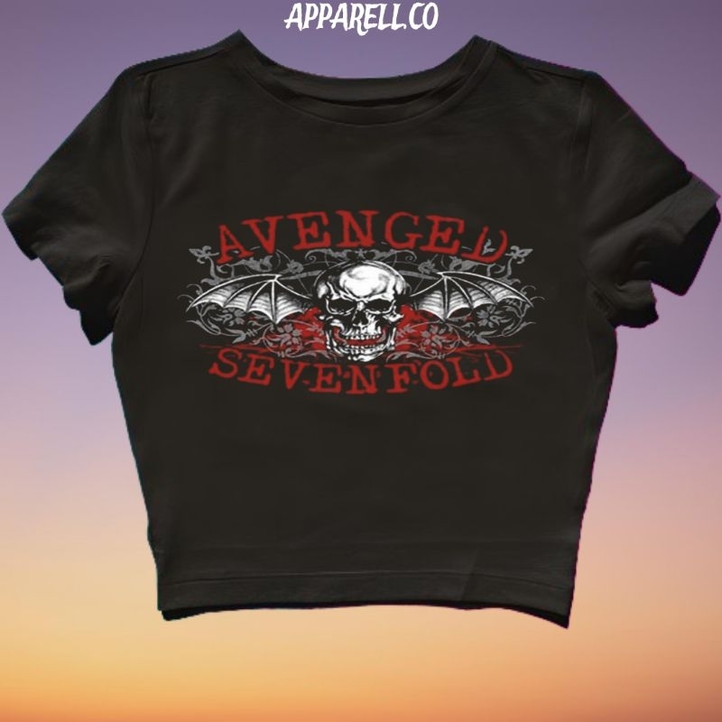 CROP TOP AVENGED SEVENFOLD MERAH  | GRUNGE | CROPTOP HITAM | CROP TEE SLIM FIT STYLE Y2K VINTAGE AES