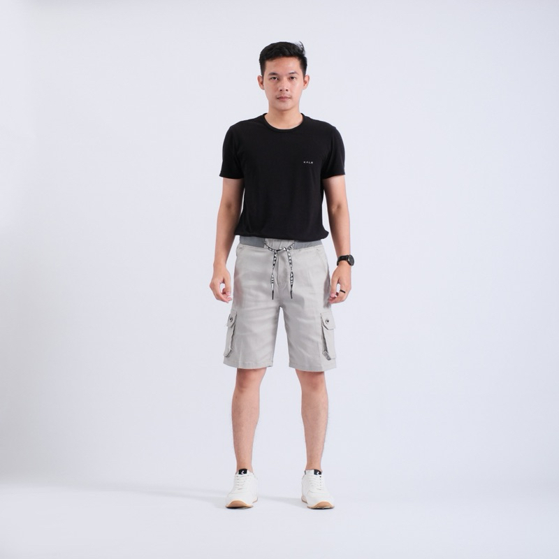 CASTLE CLASH Celana Pendek Cargo Chino Pria Model Pinggang Karet Bahan Combed Carbone Cotton Twill S