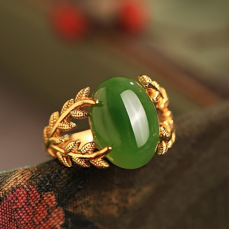 (Bebas beli 2 dapat bonus) H-Girl888 COD C36 Cincin giok batu asli hijau daun original wanita titani