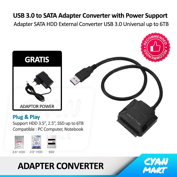 Kabel Hardisk External USB 3 SATA HDD SSD 2.5 3.5 Adapter Converter